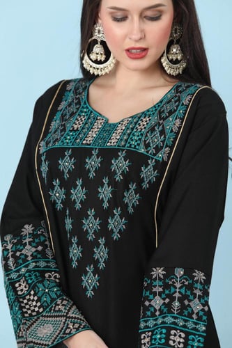 جلابية ستايل اردني لون اسود موديل DB5-92