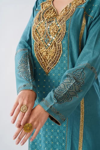 جلابية استقبال لون بترولي فاتح موديل WS6-141