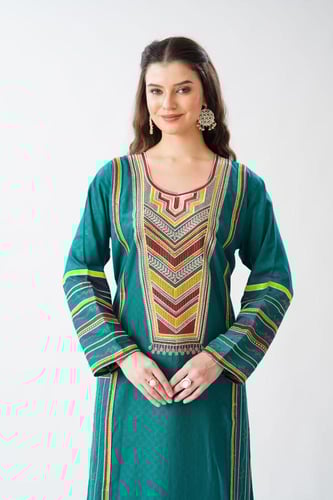 جلابية استايل عسيري لون فيروزي غامق موديل DB6-150