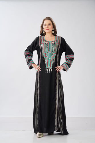 جلابية استايل عسيري لون اسود موديل DB6-152