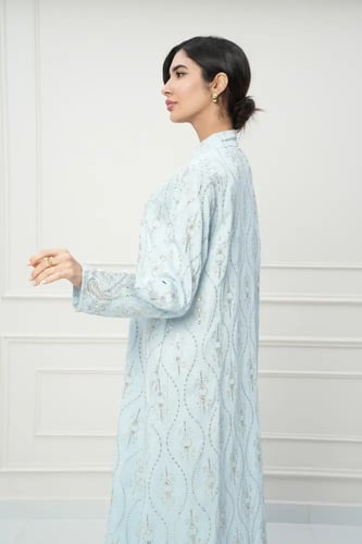 جلابية كويتي لون سماوي موديل CH6-105