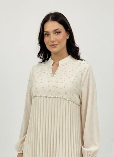 جلابية استايل كويتي ستاتي لون بيج موديل CH6-84