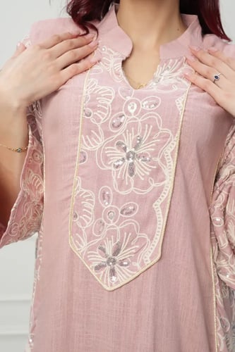 جلابية كويتي لون بينك موديل CH6-83