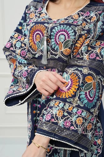 جلابية كويتي لون كحلي موديل CH6-56