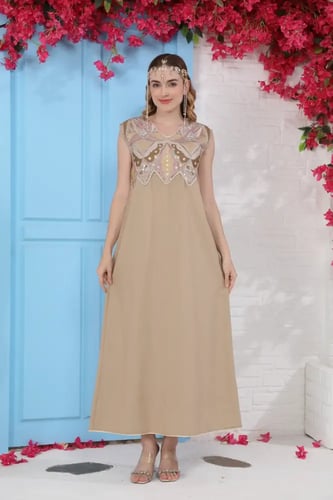 جلابية استايل كويتي لون كافيه فاتح موديل CH5-23