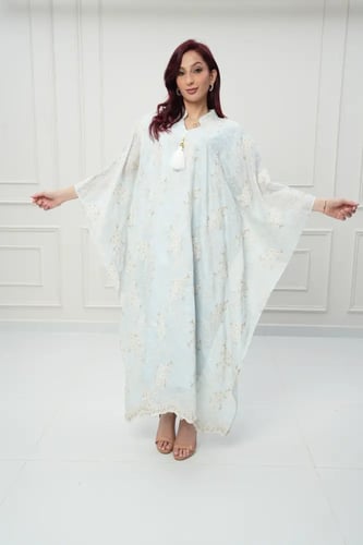 جلابية كويتي تصميم فراشة لون سماوي موديل CH6-79