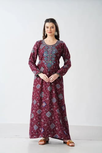 جلابية كشميري صدرية اردني لون عودي موديل SQ6-190