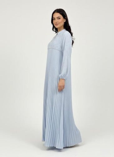 جلابية استايل كويتي ستاتي لون سماوي موديل CH6-84