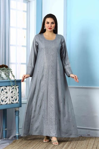 جلابية استايل كويتي لون رصاصي موديل DB5-81