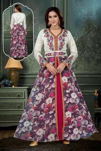 جلابية مغربي كريمي مع فوشي موديل KK-046