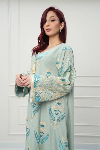 جلابية كويتي لون أخضر موديل CH6-104