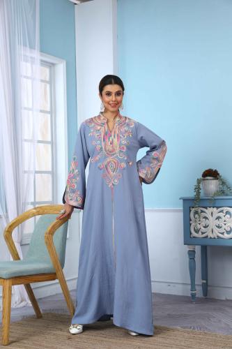 جلابية استايل مغربي لون سماوي موديل DB5-45