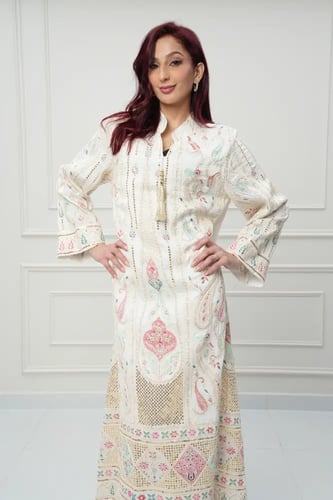 جلابية كويتي لون أوف وايت موديل CH6-77