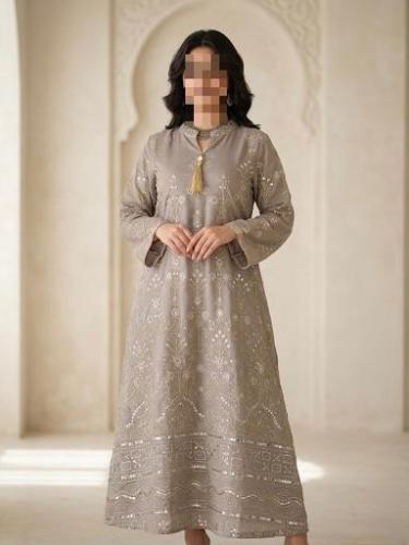 جلابية استايل كويتي لون كافيه فاتح موديل CH6-35