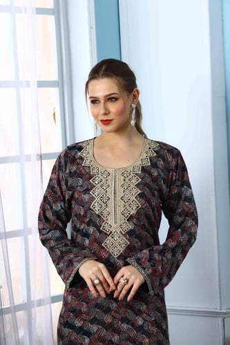 جلابية جامبو كشميري لون زيتي موديل SD5-37