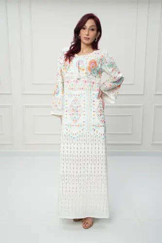 جلابية كويتي لون أوف وايت موديل CH6-56