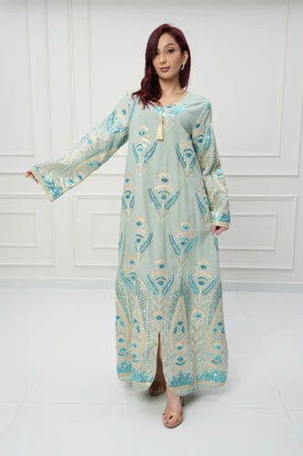 جلابية كويتي لون أخضر موديل CH6-104