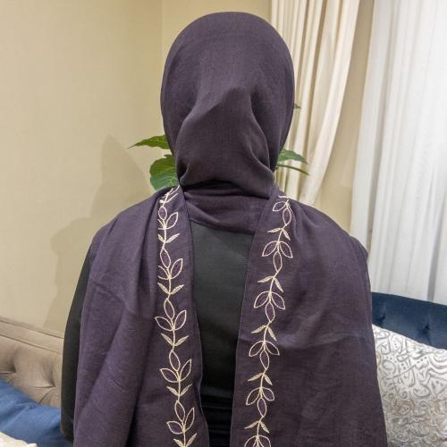 طرحة مطرزة لونين موف بتطريز ذهبي موديل TR-026