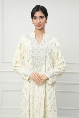 جلابية كويتي لون كريمي موديل CH6-105