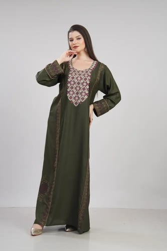 جلابية استايل بحريني لون زيتي موديل DB6-158