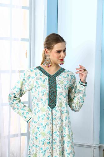 جلابية استايل بحريني لون تركوازي موديل DB5-77