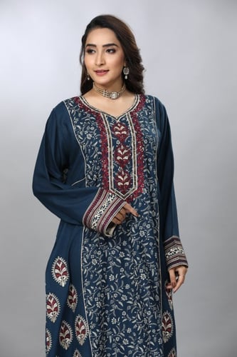 جلابية اردنية مخور لون ازرق غامق موديل DB4-26