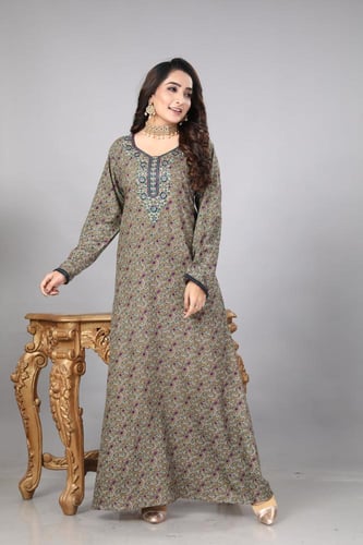 جلابية قطن كشميري بيج غامق مطرزة موديل SQ4-68