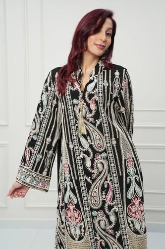 جلابية كويتي لون أسود موديل CH6-77