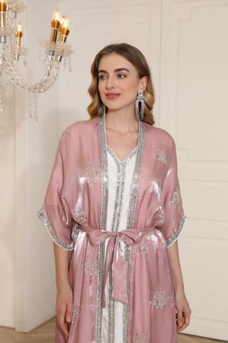 جلابية سهرة لون وردي موديل CH5-26