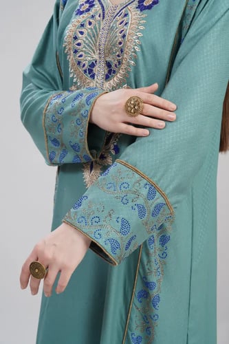 جلابية استايل بحريني لون بترولي موديل DB6-154