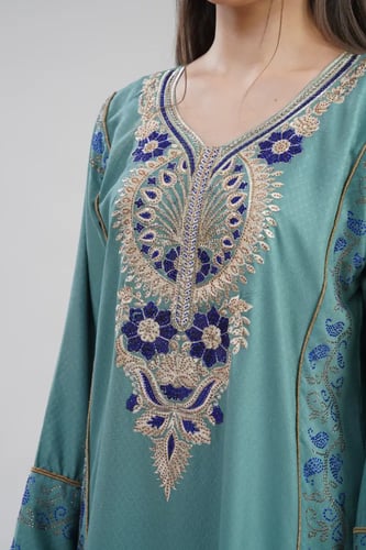 جلابية استايل بحريني لون بترولي موديل DB6-154