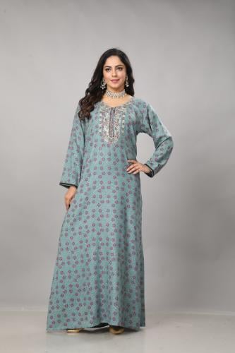 جلابية كشميري نسائي لون بترولي فاتح موديل SQ4-102