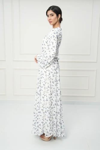 جلابية كويتي لون ابيض مشجر كحلي موديل CH5-14