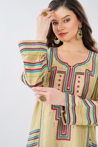 جلابية استايل عسيري لون بيج موديل DB6-152