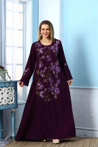 جلابية استايل بحريني لون موف غامق موديل DB5-50