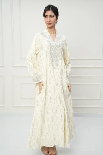 جلابية كويتي لون كريمي موديل CH6-105