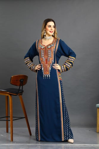 جلابية استايل عسيري لون بترولي موديل DB5-74