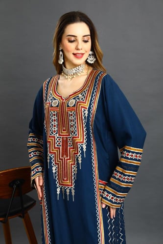 جلابية استايل عسيري لون بترولي موديل DB5-74