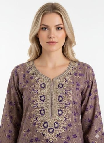 جلابية كشميري صدرية مربعه لون بني فاتح موديل SQ6-1...