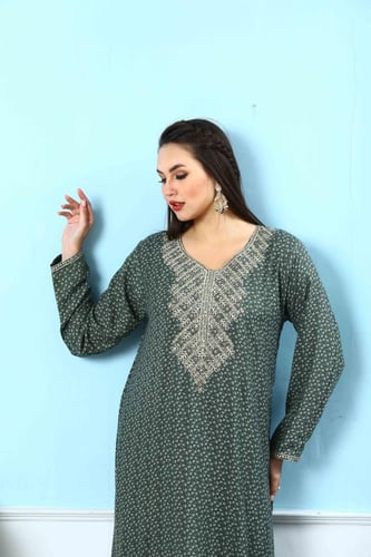 جلابية كشميري لون زيتي موديل SQ5-134