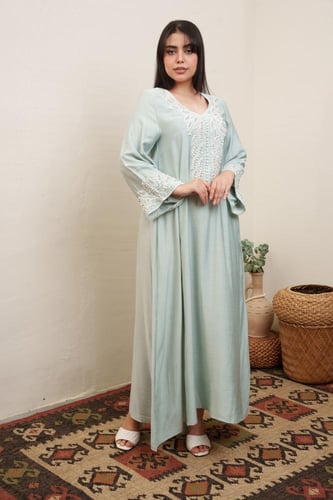 جلابية استايل كويتي لون تفاحي موديل MS5-524