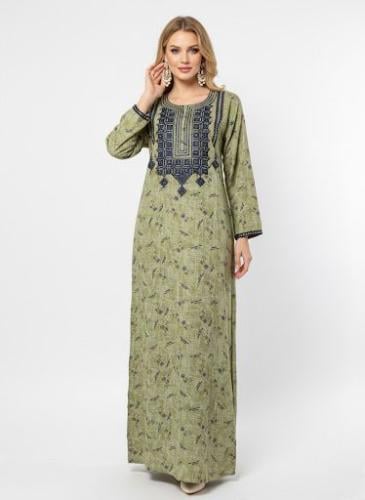 جلابية كشميري صدرية اردني لون زيتي فاتح موديل SQ6-...