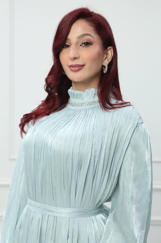 فستان اورجانزا كويتي لون ازرق تيفاني موديل CH6-116