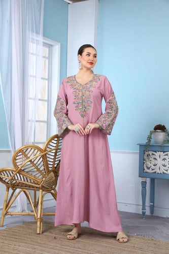 جلابية استايل مغربي لون بينك موديل DB5-46