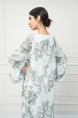 جلابية مغربي لون سماوي فاتح مع رمادي موديل CH6-70