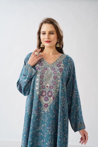 جلابية استايل مخور اماراتي لون بترولي موديل SX6-10...