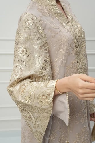 جلابية كويتي لون بيج موديل CH6-64