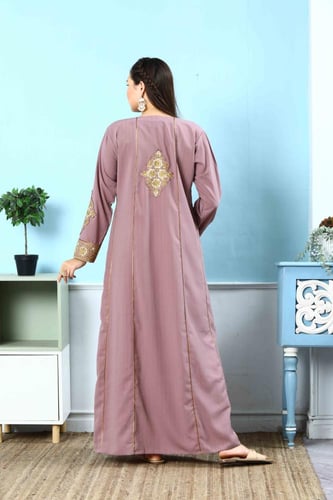جلابية استايل اماراتي لون وردي موديل KK5-74