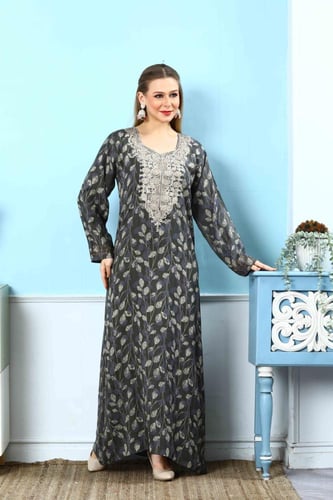 مخور اماراتي جامبو نسائي لون زيتي بصدرية مطرزة مود...