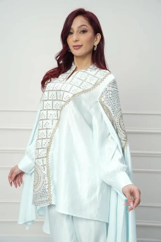 طقم بنطلون استايل تركي لون سماوي موديل CH6-3167A